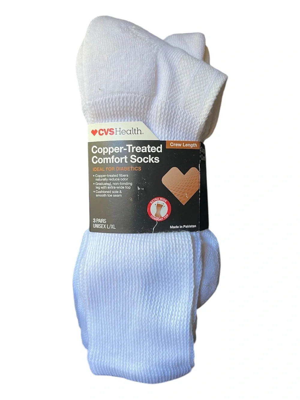 💕 $8 Bundled CVS Health White Copper-Treated Comfort Crew Socks - 3 Pack